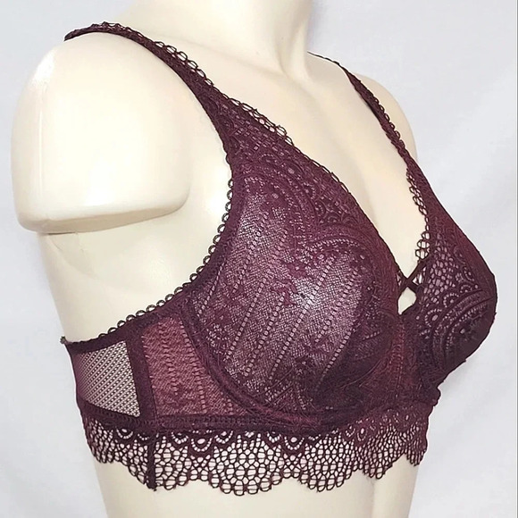 SMALL Gilligan & OMalley Semi Sheer Lace Underwire Bralette Boysenberry NWT - Picture 2 of 4